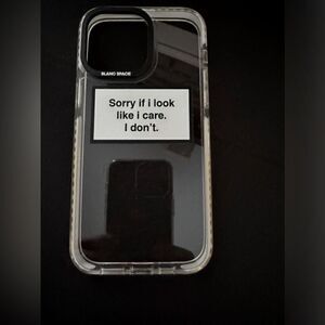 iPhone 15 Pro Max Blanc Space clear impact case with text